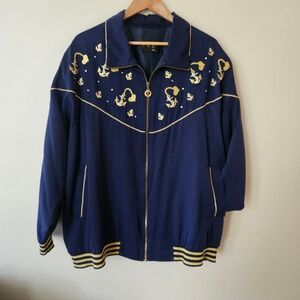 Vintage Grandma Nautical Theme Navy and Gold Lightweight Jacket, Size 3X